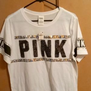 VICTORIA SECRET PINK,SIZE: LARGE,BLACK WHITE SILVER